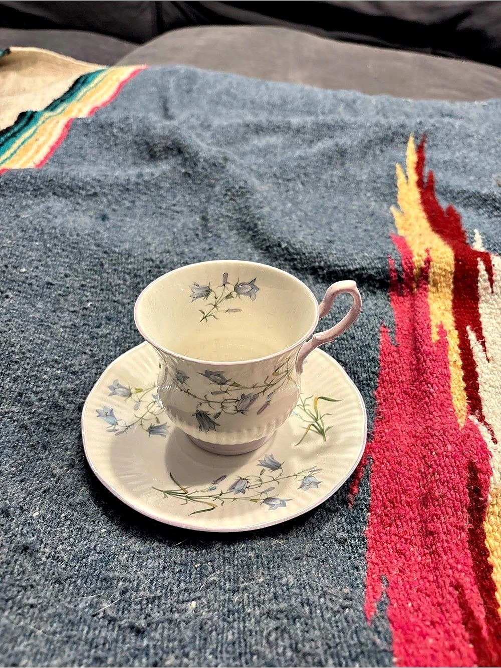 Queen's Floral Teacup & Saucer Set in White & Blue